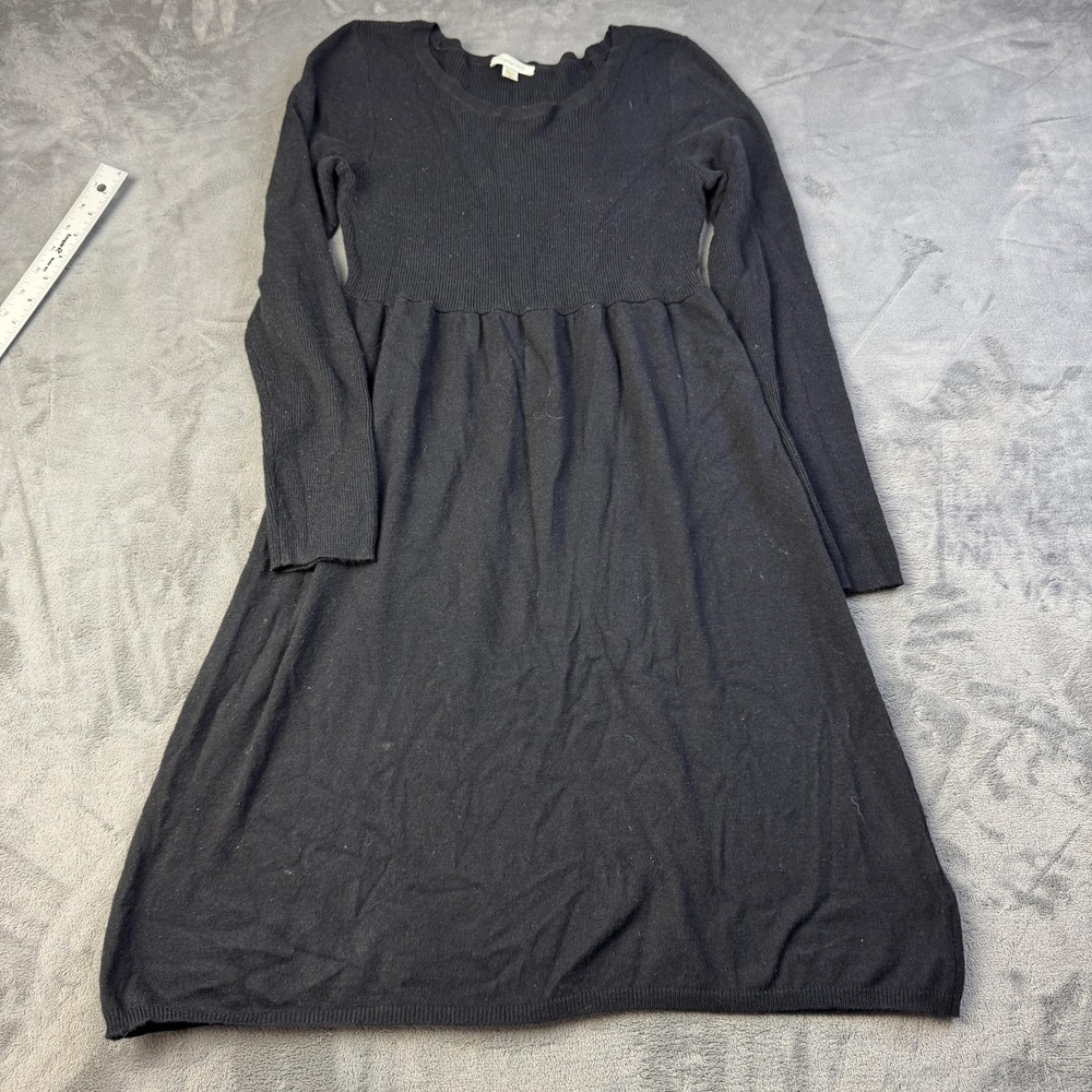 Garnet Hill Sweater Dress Womens‎ Medium Black Long Sleeve Wool Blend Pullover